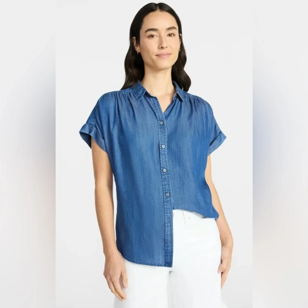 NWT Time and Tru Blue Denim Button-Down Shirt short sleeves - Picture 5 of 10